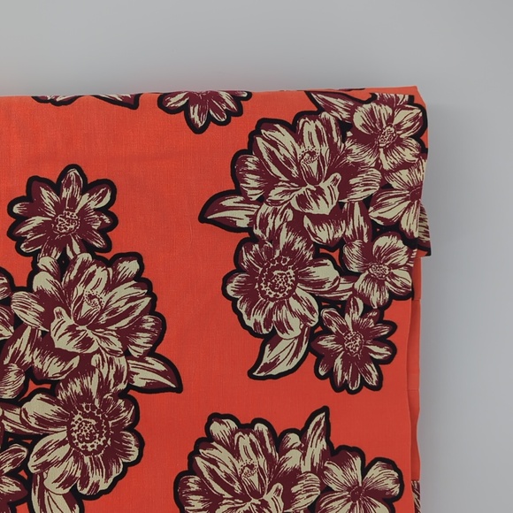 Anthropologie Maeve Salinas Floral Pencil Skirt Orange Cotton 4 Lined Slit Short - Picture 4 of 14